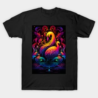 Psychedelic Trippy UV Swan Design T-Shirt